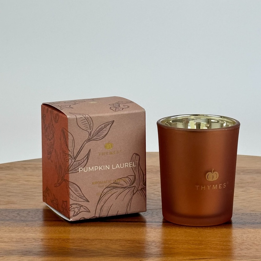 New NIB Thymes Burnt Orange Scented Candle Pumpkin Laurel Fall 2‎ Oz
